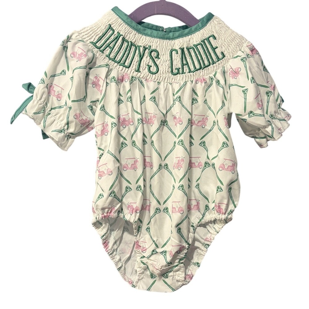 Foshan Childhood Apparel Daddys Caddie Golf Smocked Bubble Bodysuit GL4218